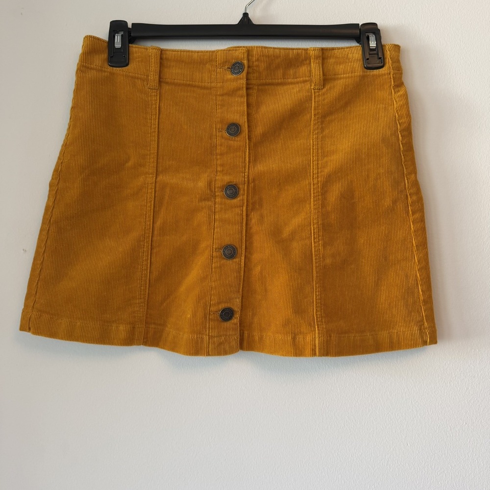Forever 21 Corduroy Mini Skirt Womens XL Mustard Yellow Classic Button Front Y2K